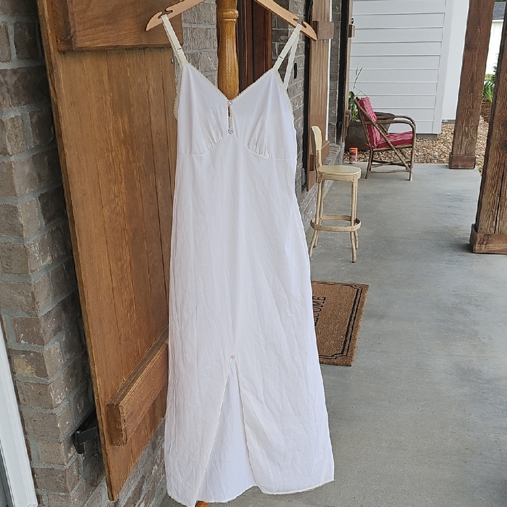 Vintage White Maxi Slip Dress with Front Slit